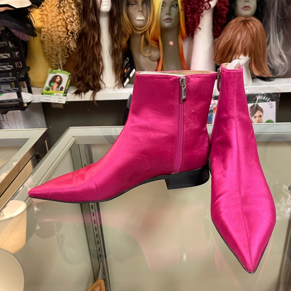 Zara Fuchsia Satin Ankle Booties - Picture 4 of 6